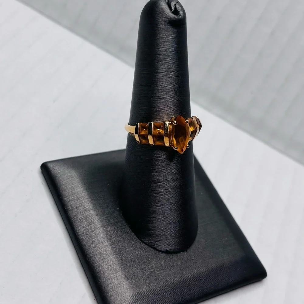 14k Solid Yellow Gold Citrine Stone Ring Size 7